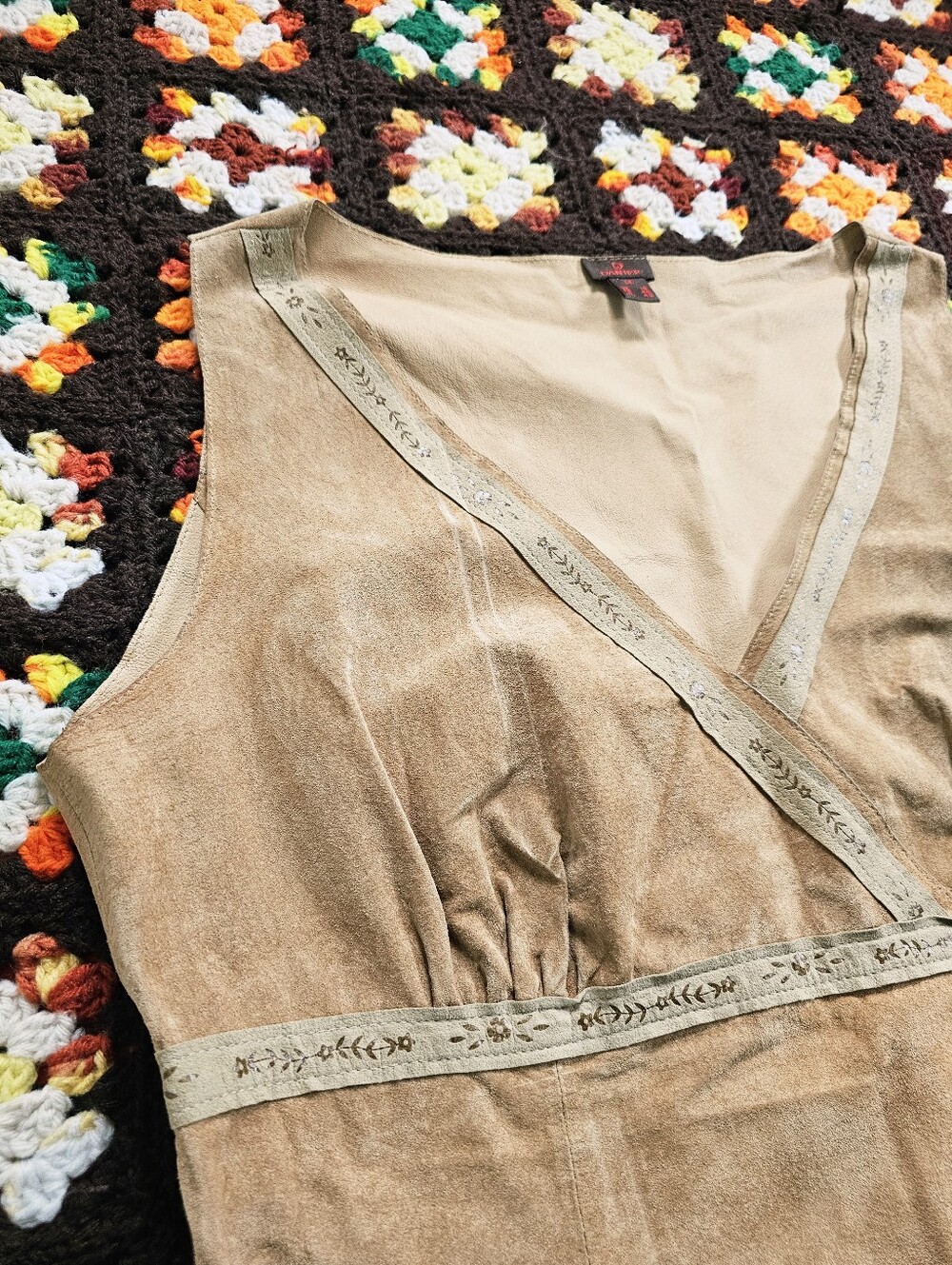 Y2K Genuine Suede Leather 70s Inspired Danier Top Size 14 Boho Western - Picture 2 of 15